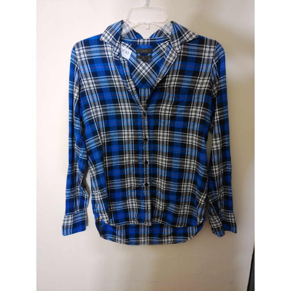 J.Crew Button Down Shirt Womens 0 Blue Plaid Long Sleeve Casual Academia 8206
